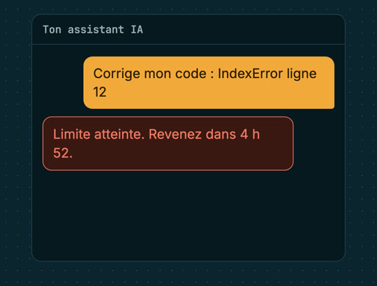 An AI assistant replies: you've reached your limit, try again in 4 h 52.